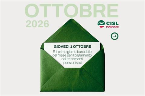 Pensione di ottobre 2026, il calendario dei pagamenti