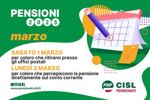 Pensioni marzo 2025, il calendario dei pagamenti