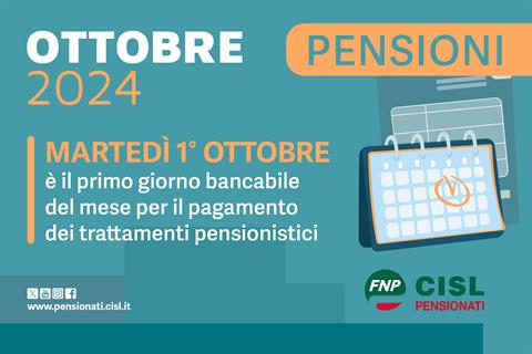 Pensioni ottobre 2024, il calendario dei pagamenti