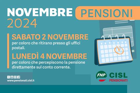 Pensioni novembre 2024, il calendario dei pagamenti