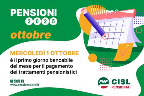 Pensione di ottobre 2025, il calendario dei pagamenti