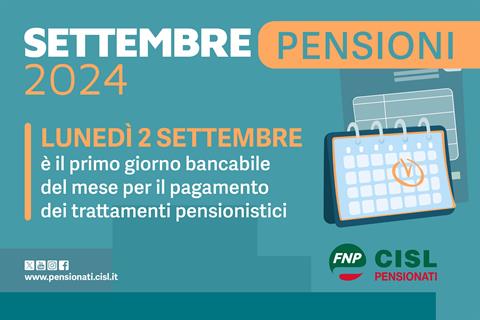 Pensioni settembre 2024, il calendario dei pagamenti