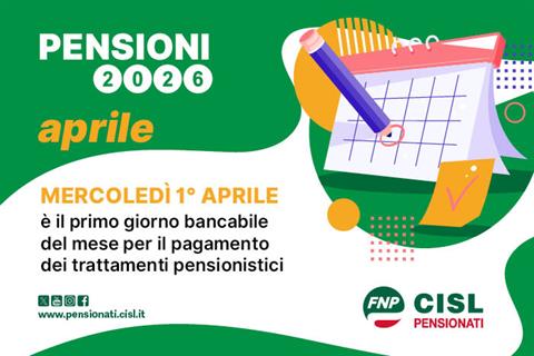 Pensione di aprile 2026, il calendario dei pagamenti