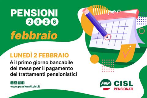 Pensione febbraio 2026, il calendario dei pagamenti
