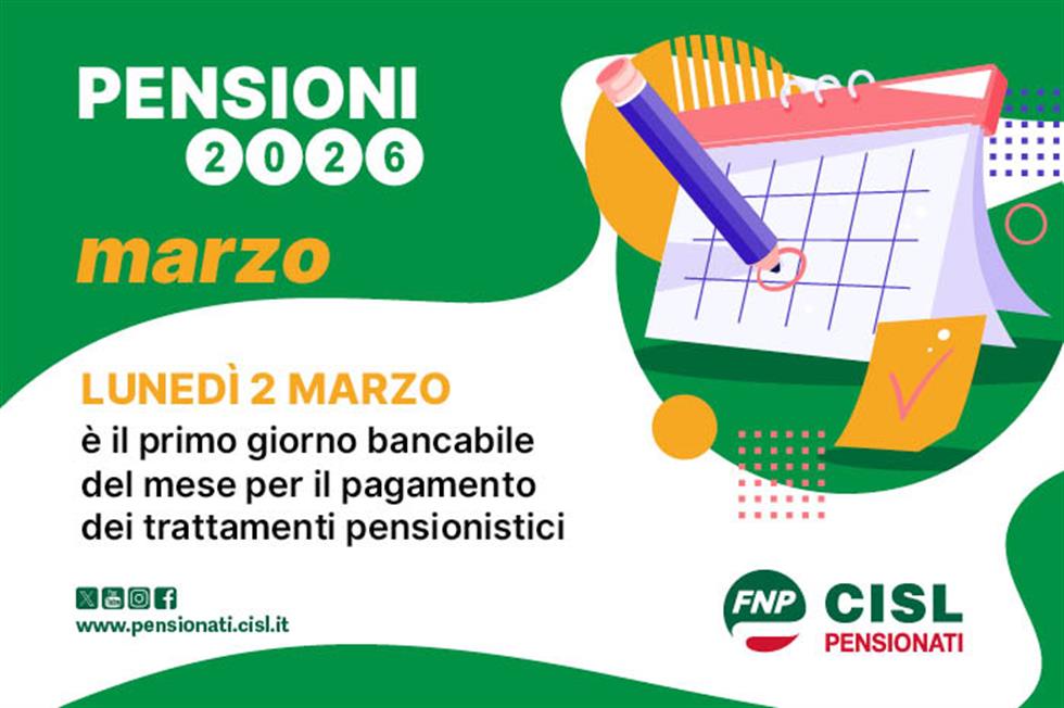 Pensione di marzo 2026, il calendario dei pagamenti