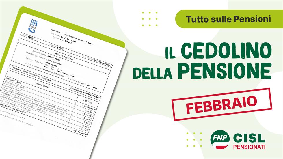 Cedolino pensione di febbraio 2026, le informazioni utili