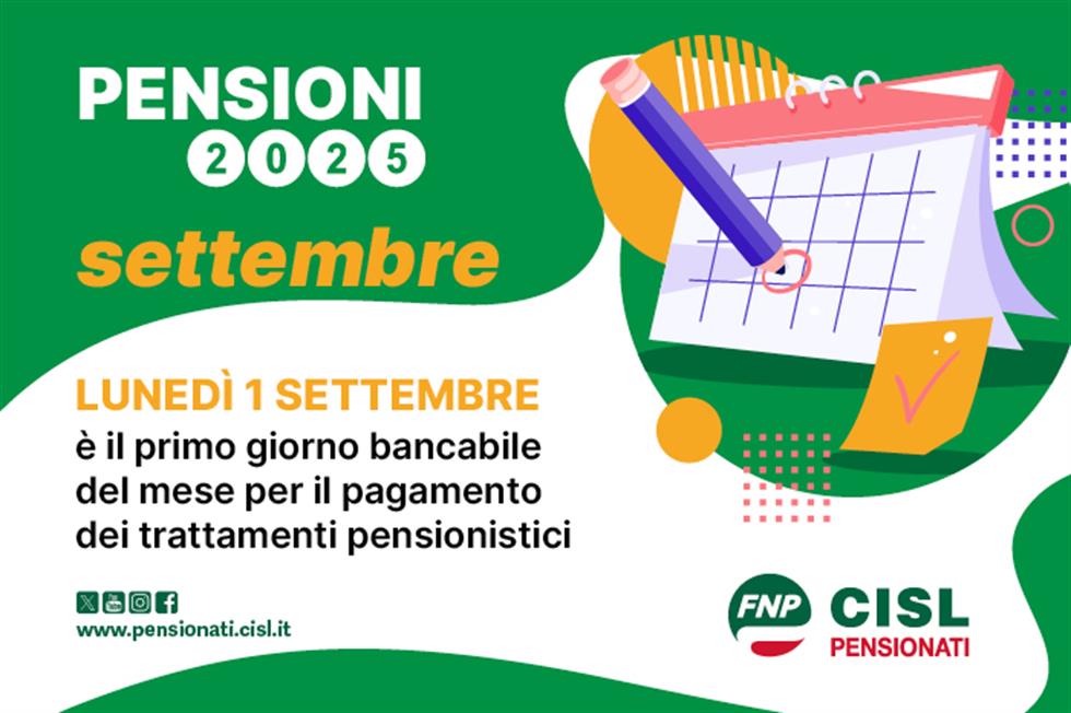 Pensione di settembre 2025, il calendario dei pagamenti