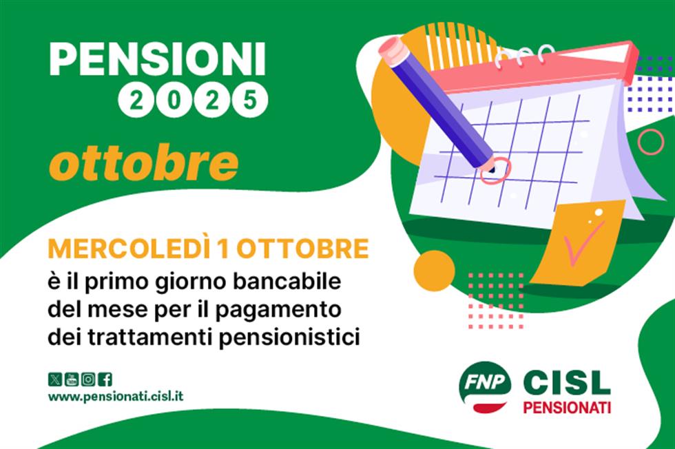 Pensione di ottobre 2025, il calendario dei pagamenti