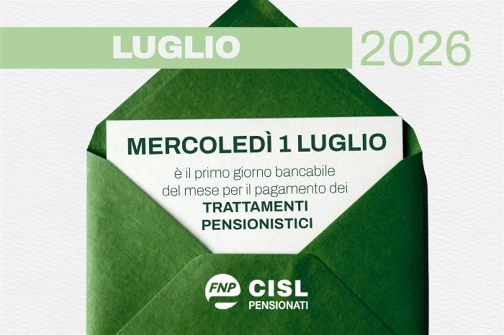 Pensione di luglio 2026, il calendario dei pagamenti