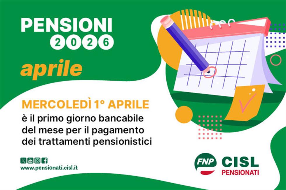 Pensione di aprile 2026, il calendario dei pagamenti
