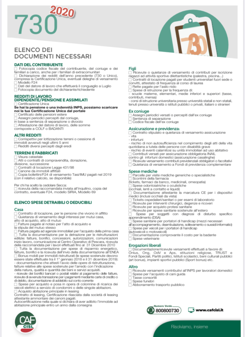 Lettera Fnp Cisl e Caf Cisl su campagna fiscale 2020