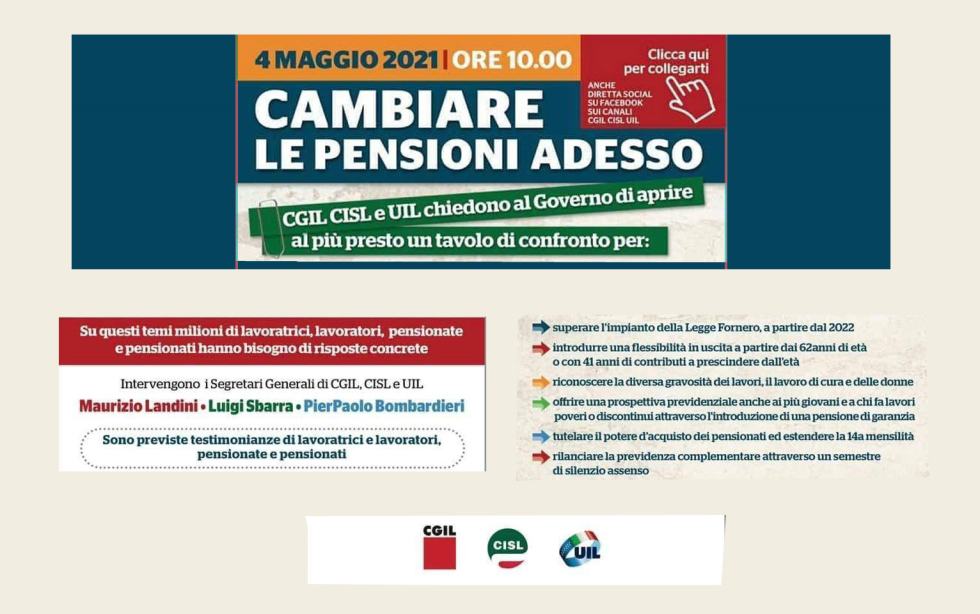 Previdenza. Cambiare le pensioni adesso: il Webinar Cgil Cisl Uil sulle proposte contenute nella piattaforma unitaria