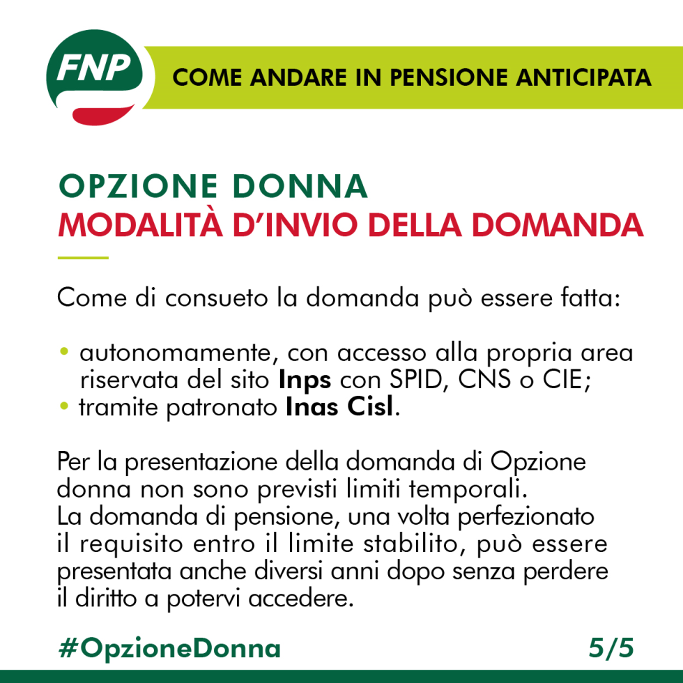 Pensione anticipata Opzione Donna