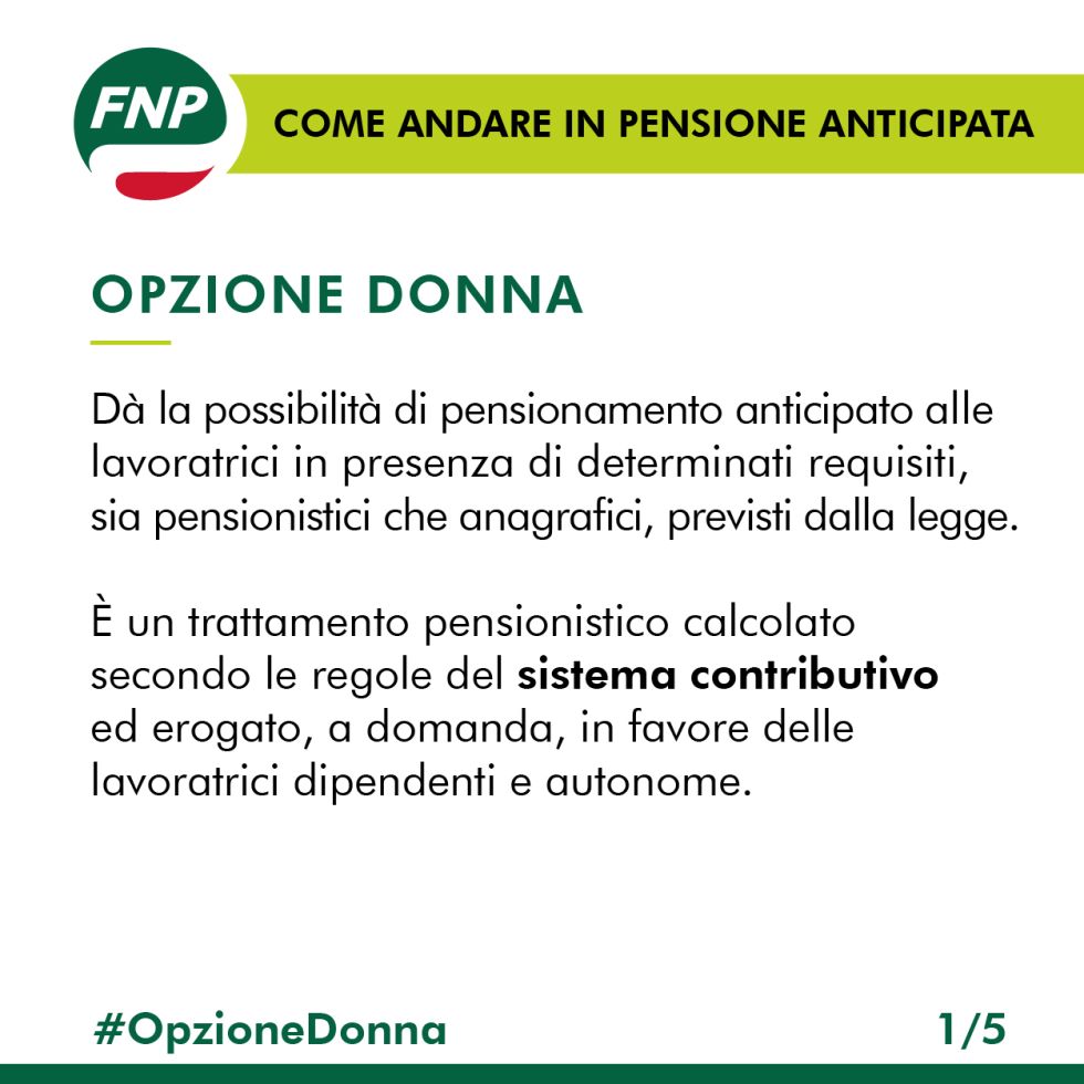 Pensione anticipata Opzione Donna