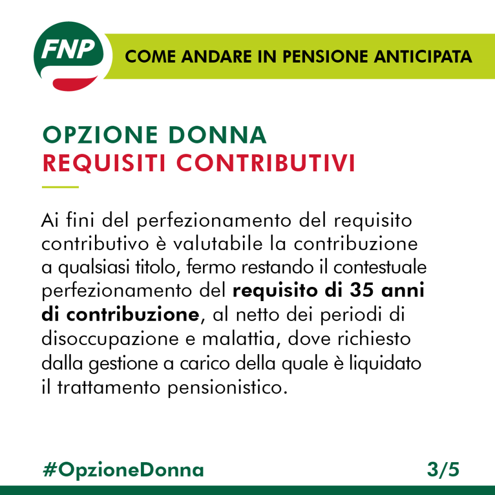 Pensione anticipata Opzione Donna