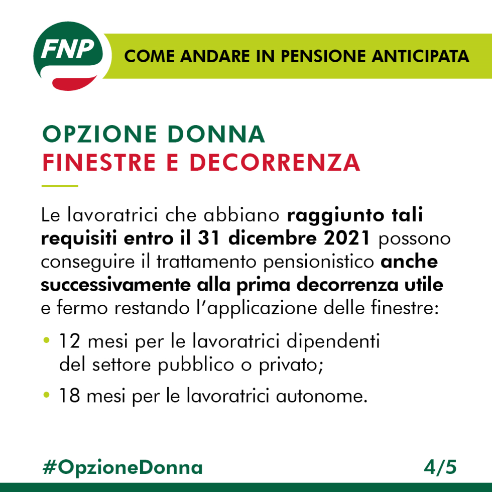 Pensione anticipata Opzione Donna