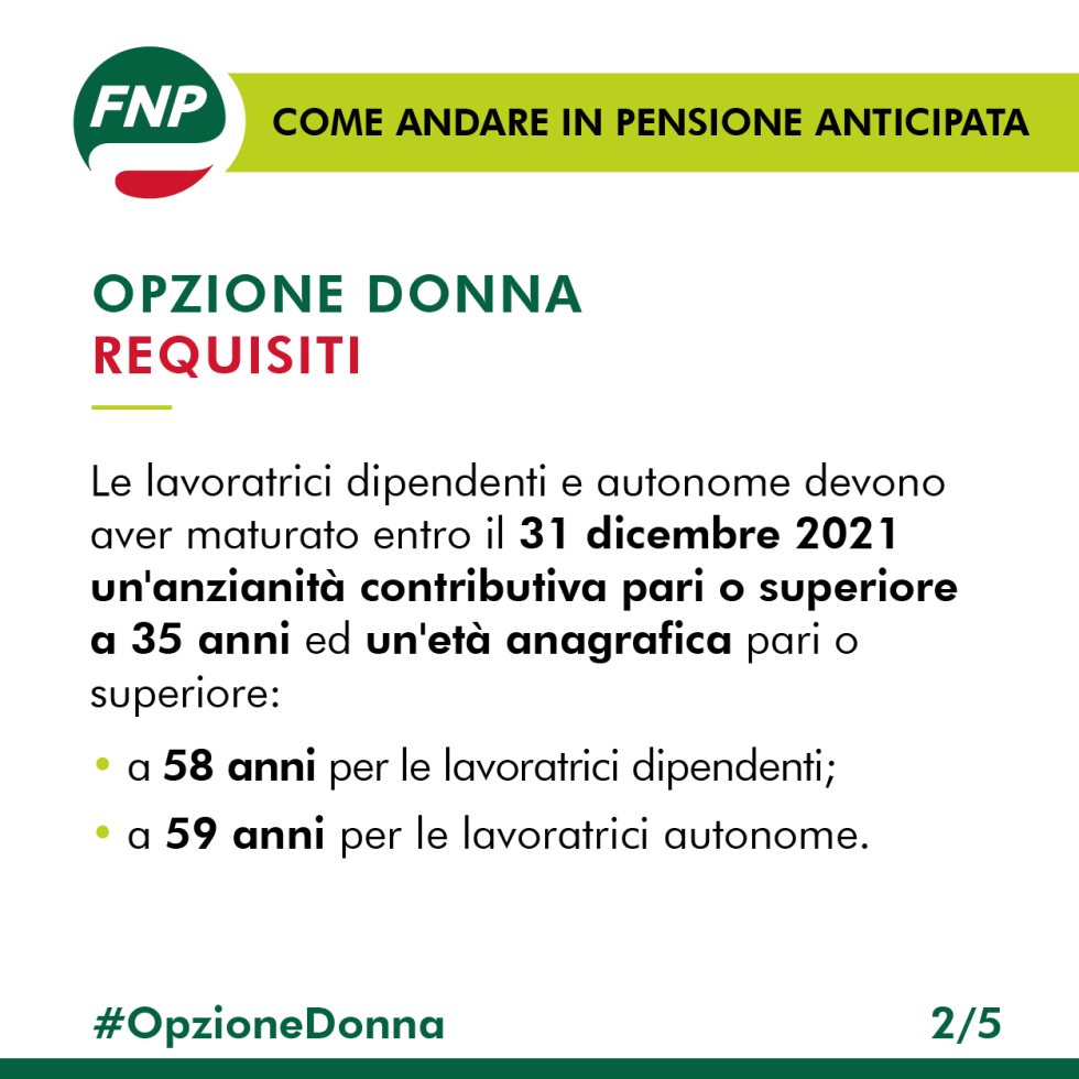 Pensione anticipata Opzione Donna