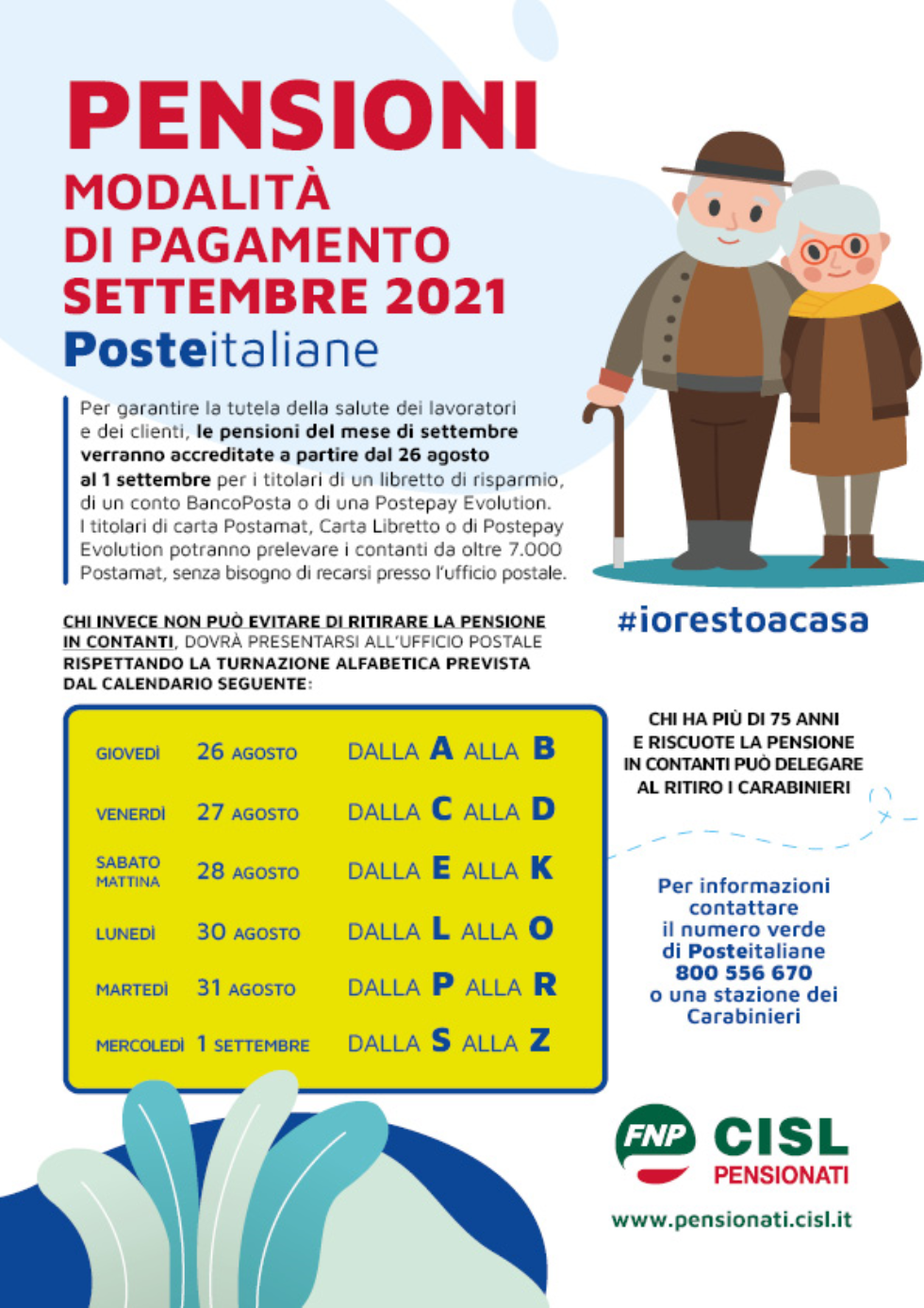 Calendario pagamenti Pensioni mese di Settembre